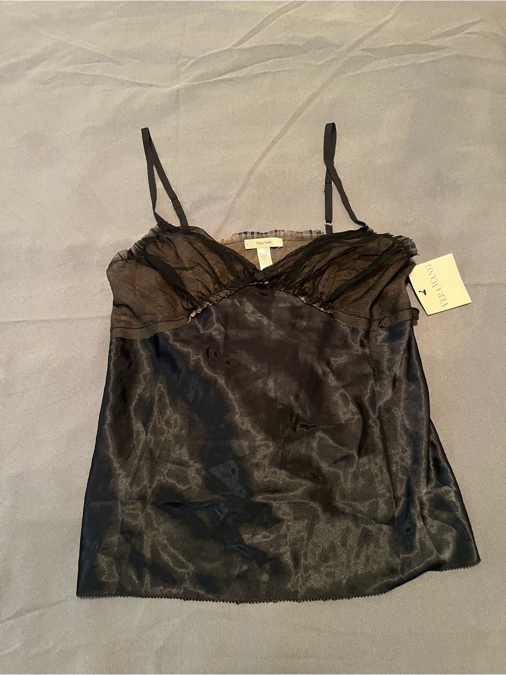 Vera Wang Black Satin & Mesh Slip Camisole